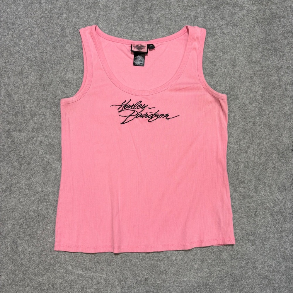 Harley-Davidson Pink Ribbed Tank Top Embroidered Script Logo Plus Size 2W